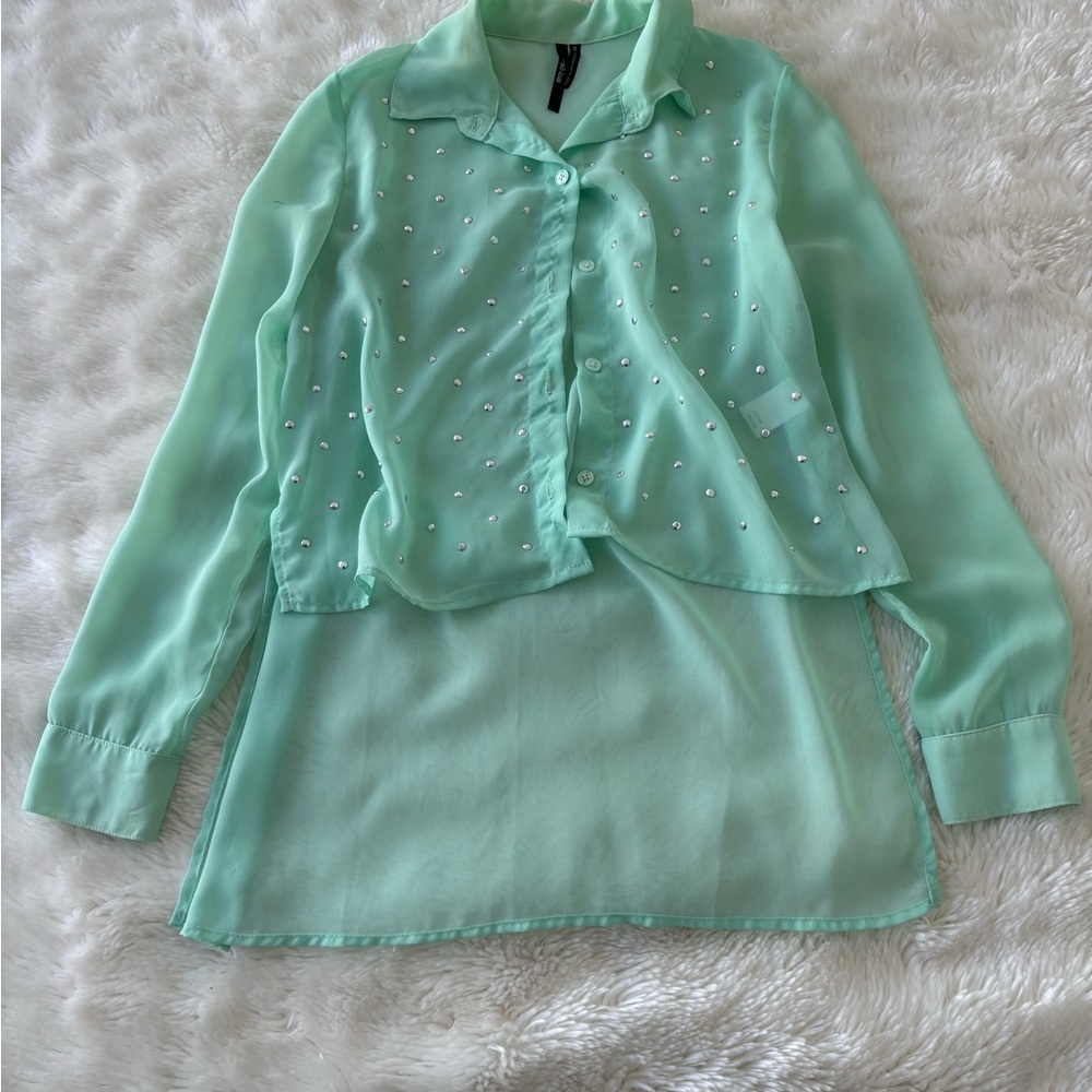 Nasty Gal Mint Green Button Down Shirt